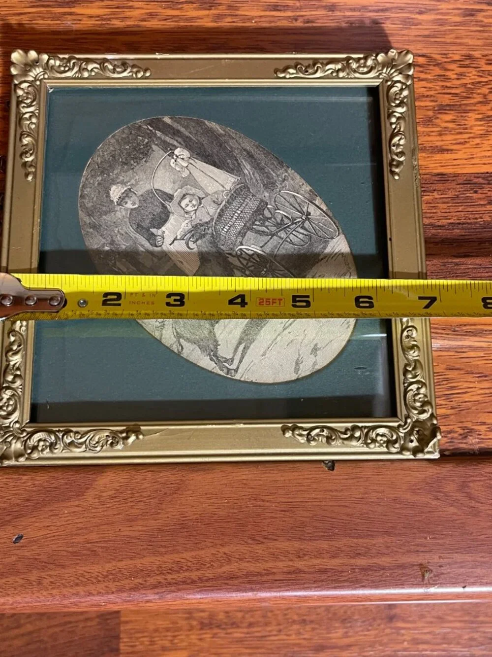 Diamond-shaped Faux Metal Gold Picture Frame Blk&WHT Print Child Goat 6.75x6.75